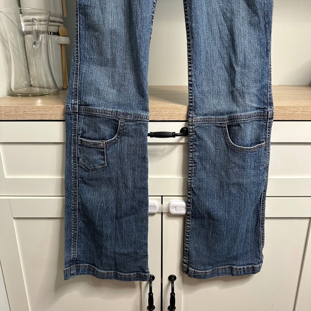 Vintage Y2K Karl Kani Flare Jeans Womens 28 Blue Knee Pocket Utility Streetwear - Picture 4 of 16